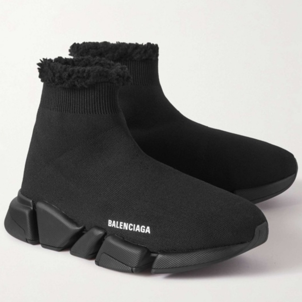 Balenciaga Speed Trainer Fur Sock Sneakers in Black